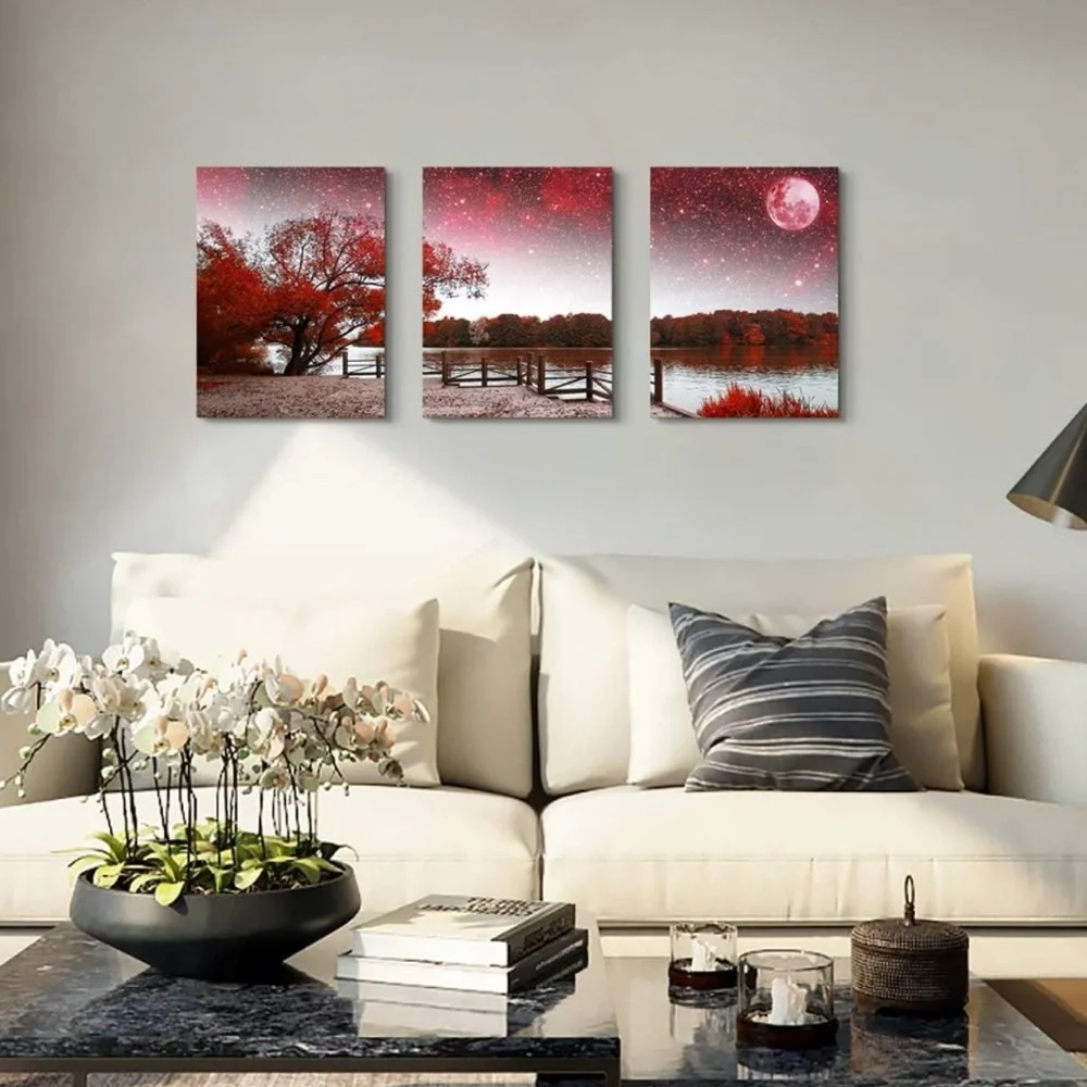 Mountain Landscape Abstract Painting Canvas Wall Art.  Size 12x16inches*3pcs